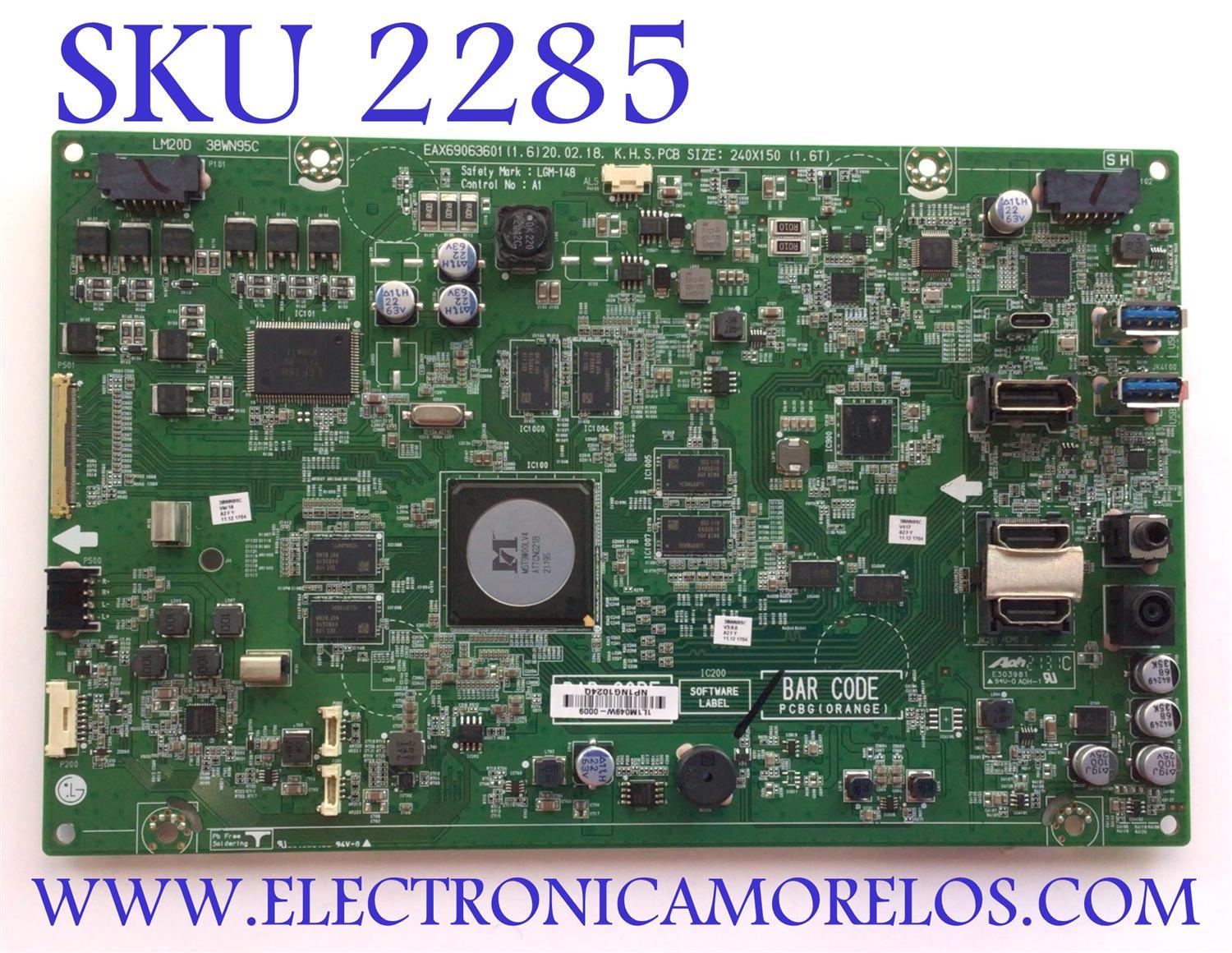 MAIN PARA MONITOR LG QHD CURVO / NUMERO DE PARTE EAX69063601 / 38WN95C / EAX69063601(1.6) / NP1NG1024Q / LGM-148 / PANEL LM375QW2 (SS)(A1) / MODELO 38WN95C
